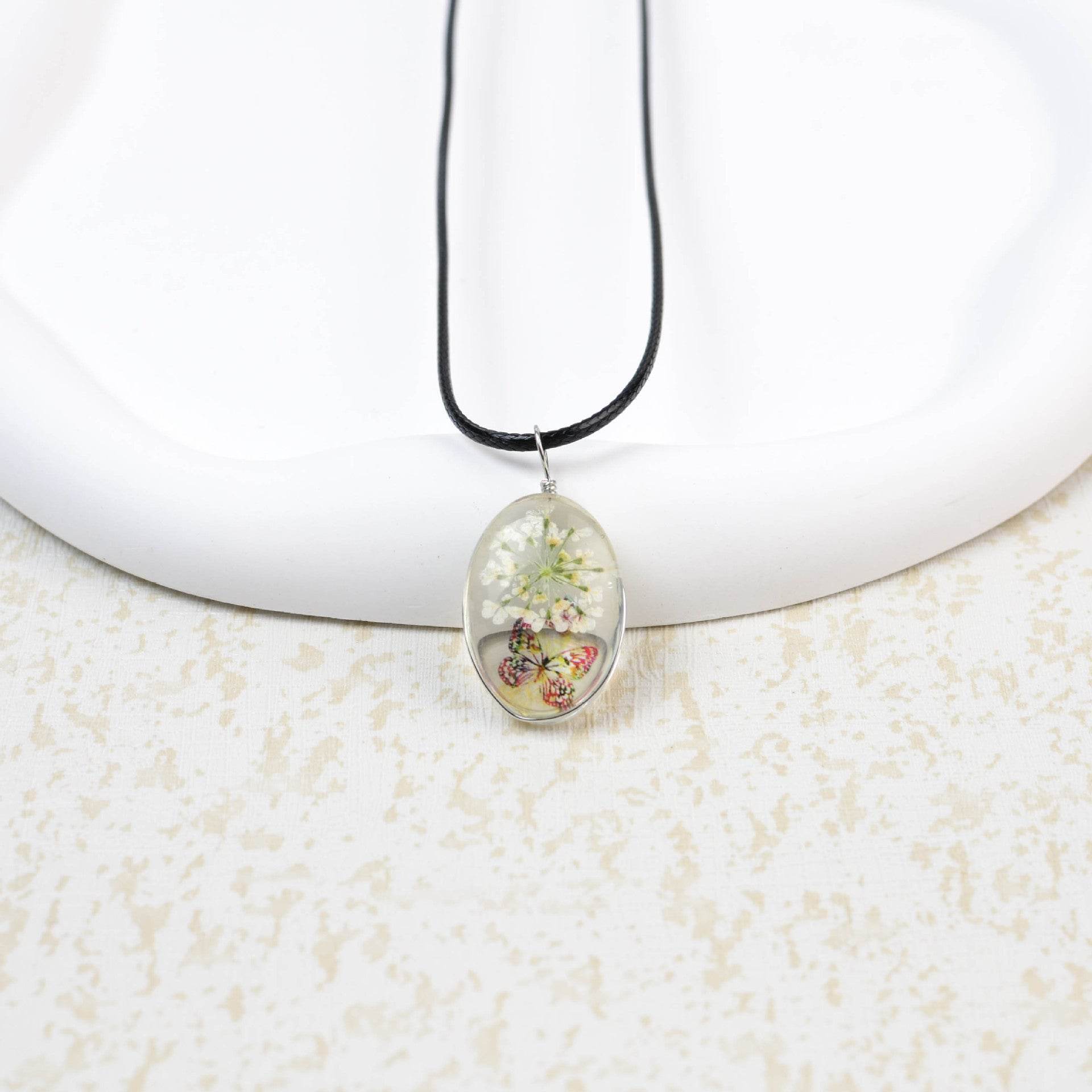 Glass Time Stone Butterfly Lace Flower Necklace - Here2Save