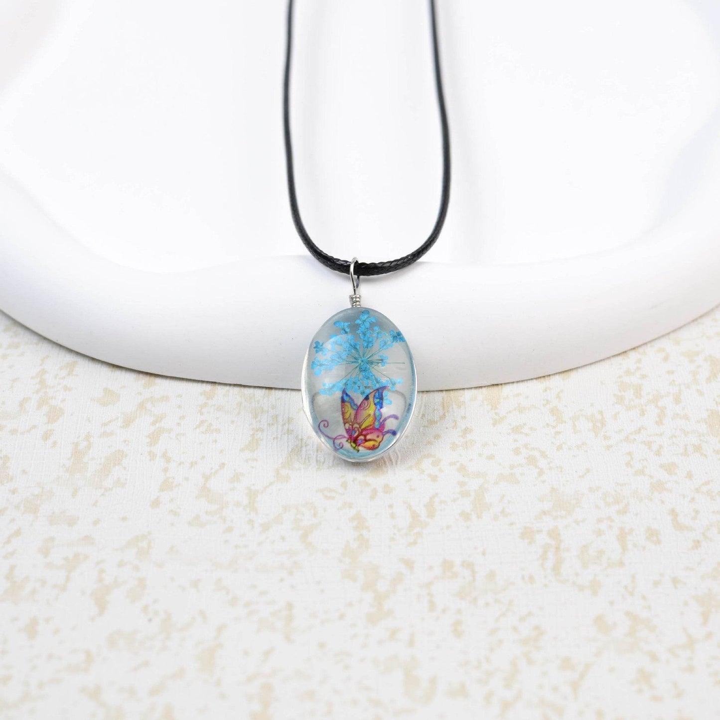 Glass Time Stone Butterfly Lace Flower Necklace - Here2Save