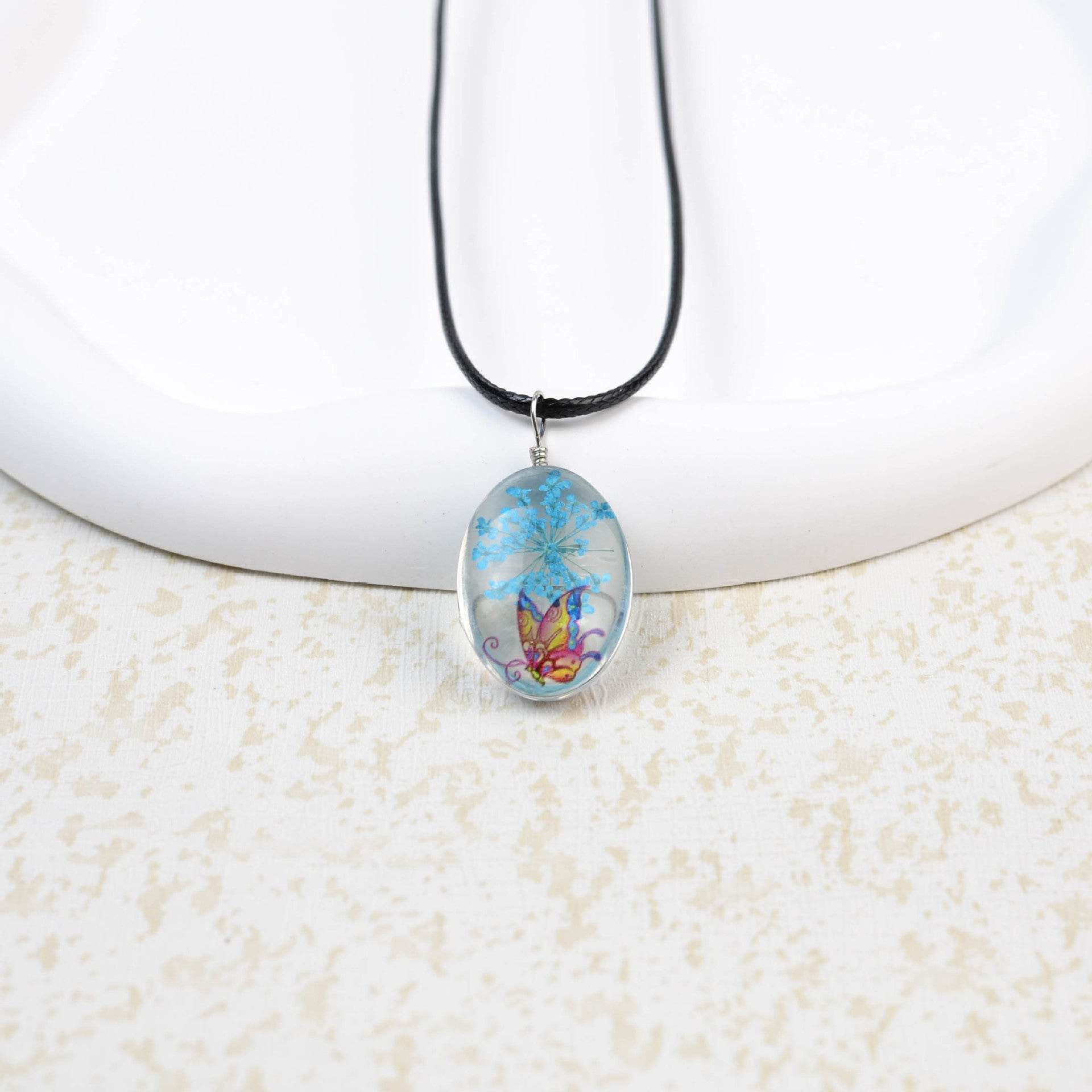 Glass Time Stone Butterfly Lace Flower Necklace - Here2Save