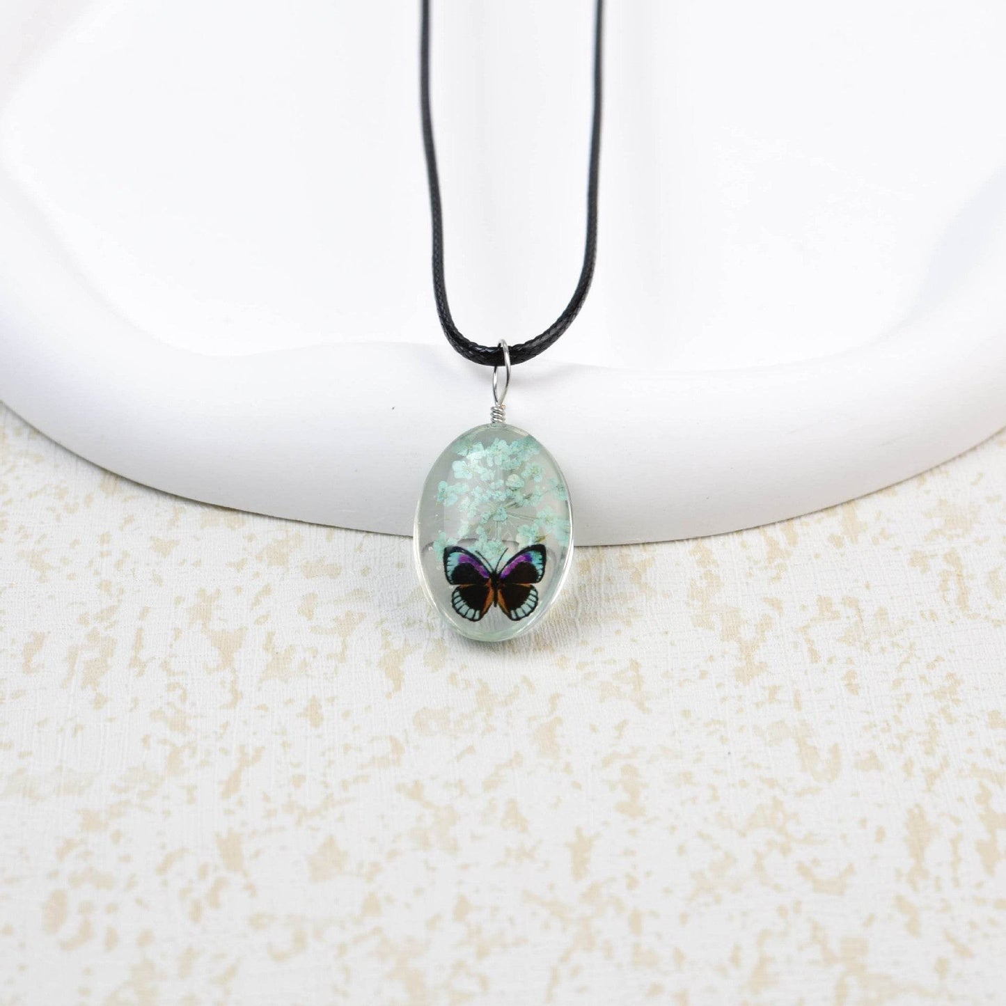 Glass Time Stone Butterfly Lace Flower Necklace - Here2Save