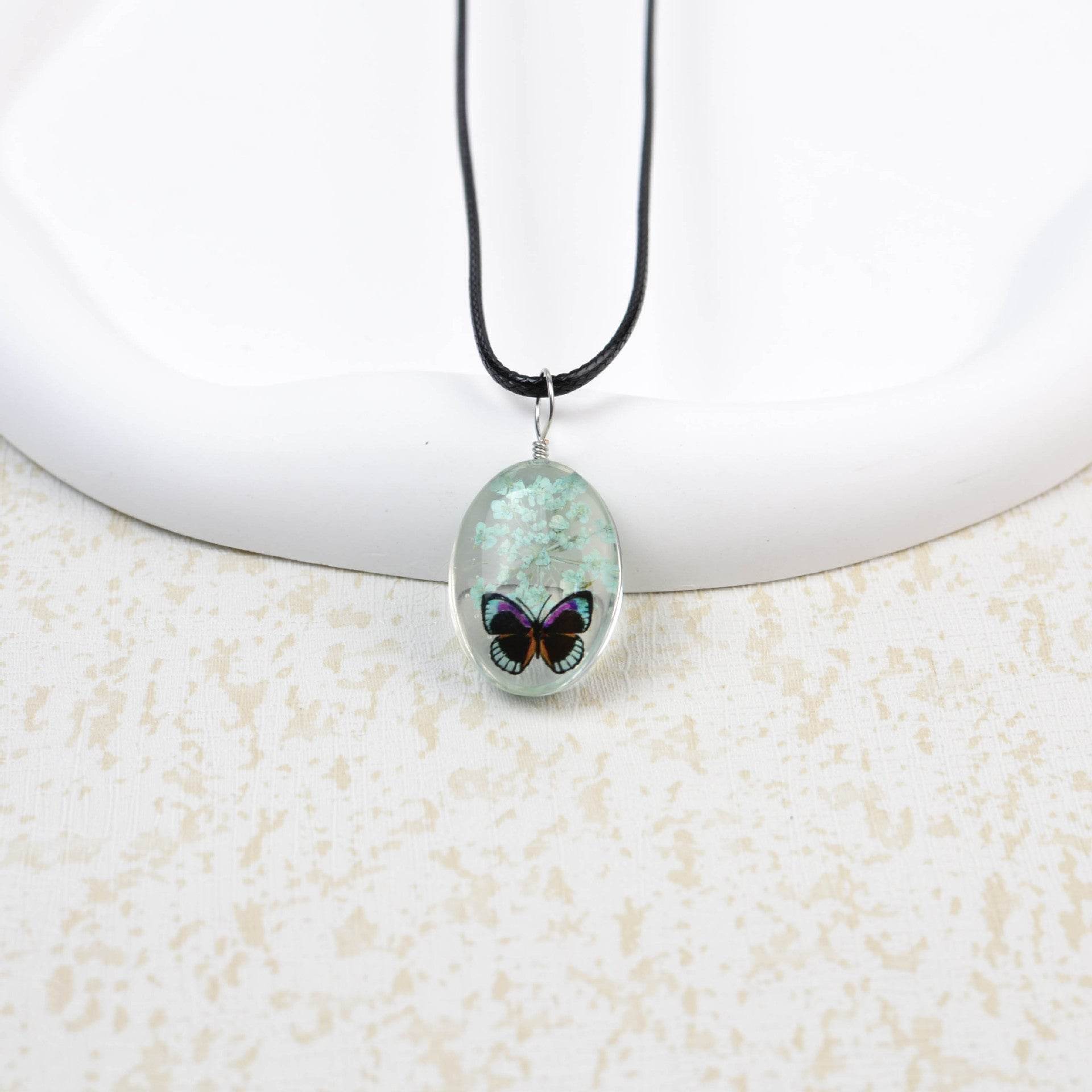 Glass Time Stone Butterfly Lace Flower Necklace - Here2Save