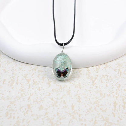 Glass Time Stone Butterfly Lace Flower Necklace - Here2Save