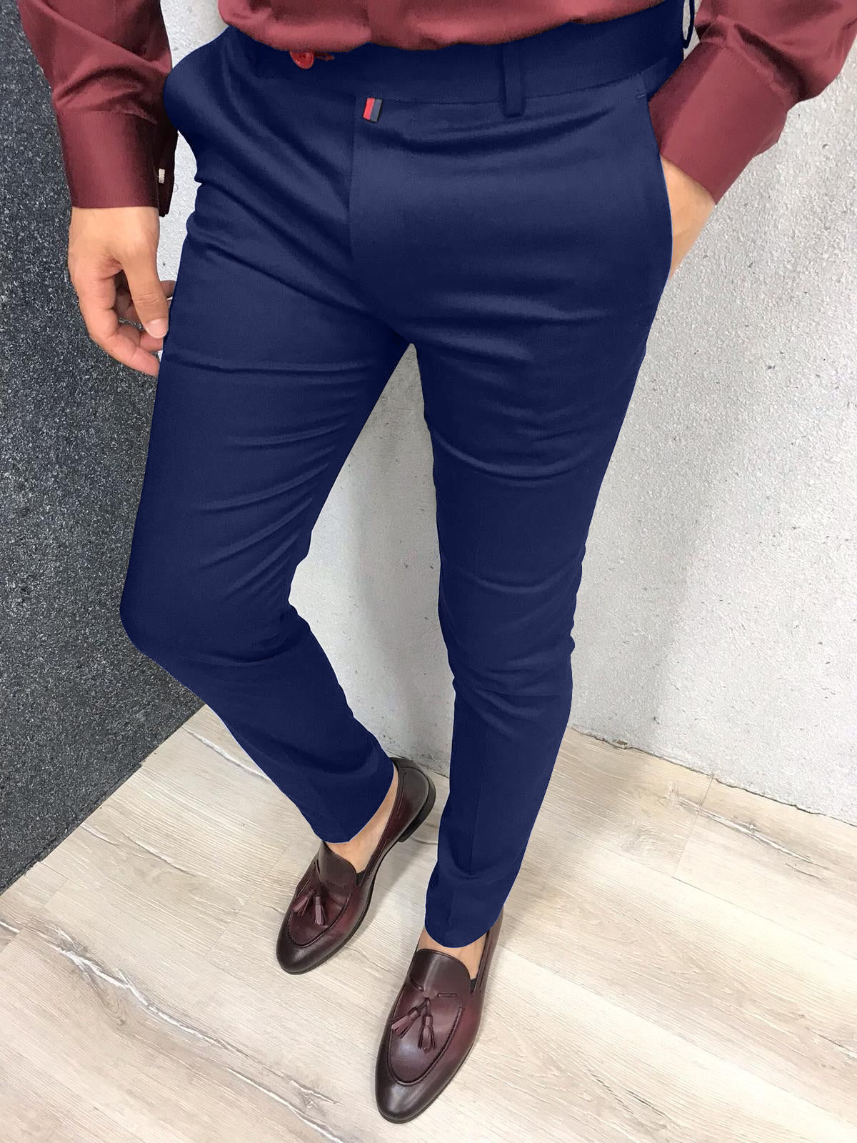 Pantalones formales tapered informales de color sólido para hombre