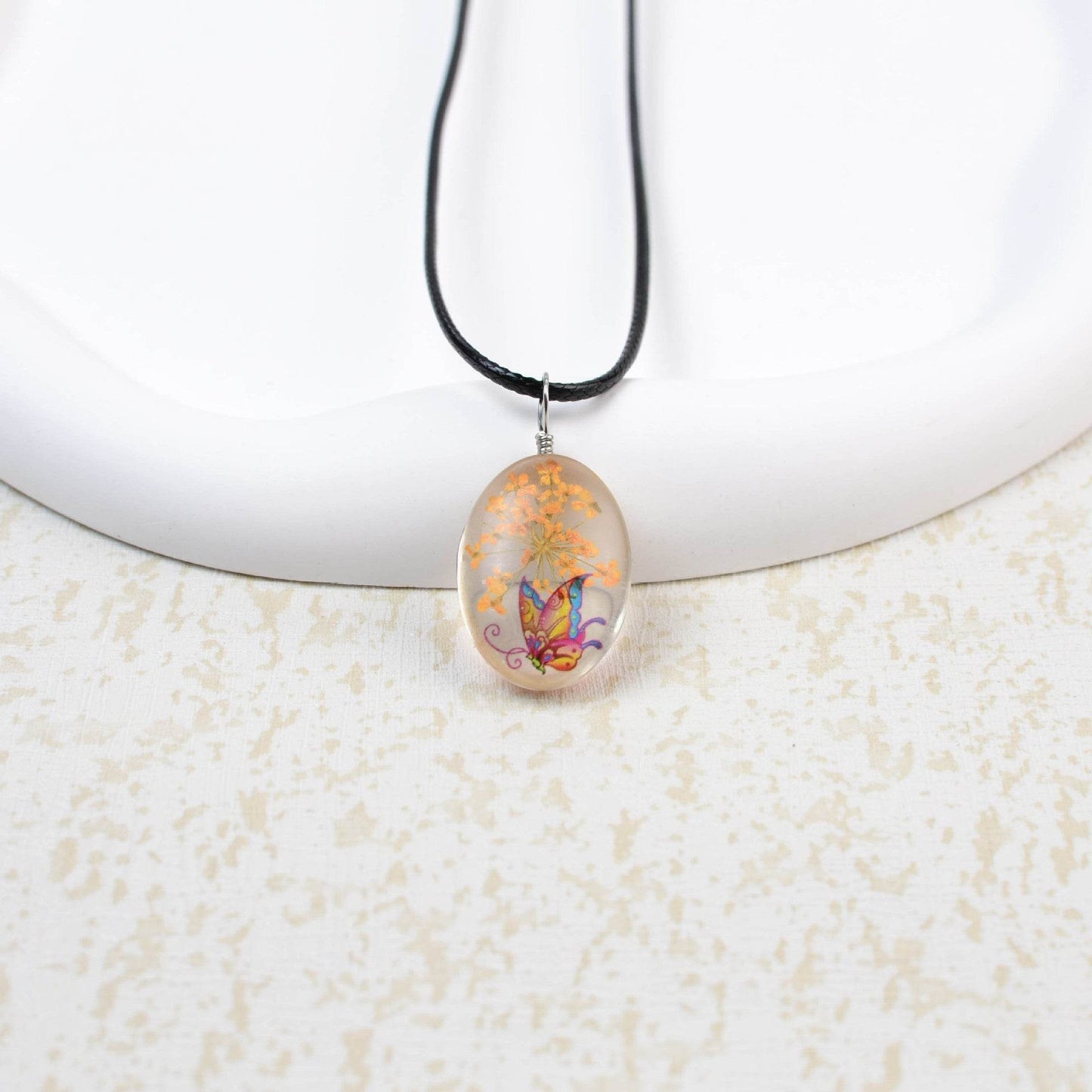 Glass Time Stone Butterfly Lace Flower Necklace - Here2Save