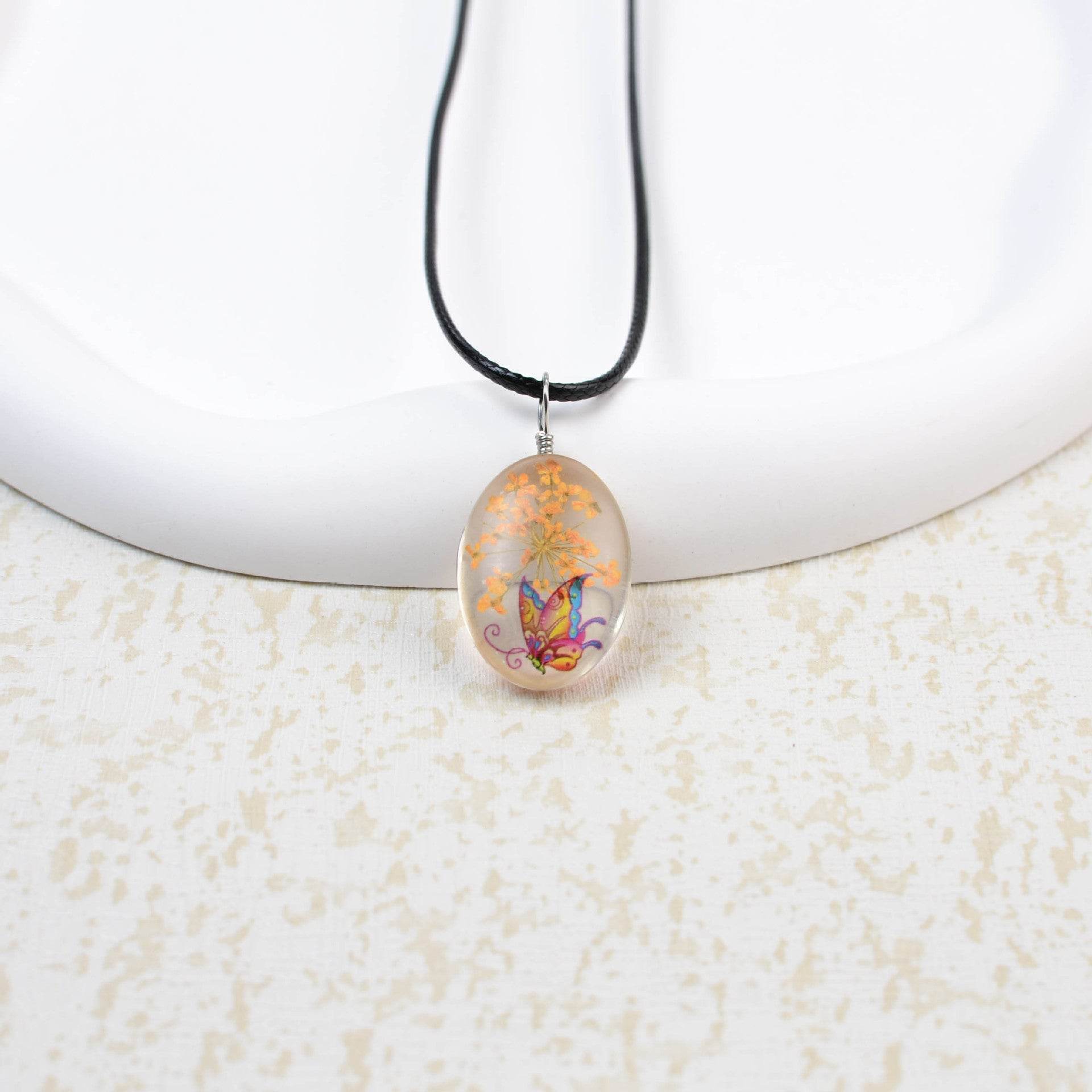 Glass Time Stone Butterfly Lace Flower Necklace - Here2Save