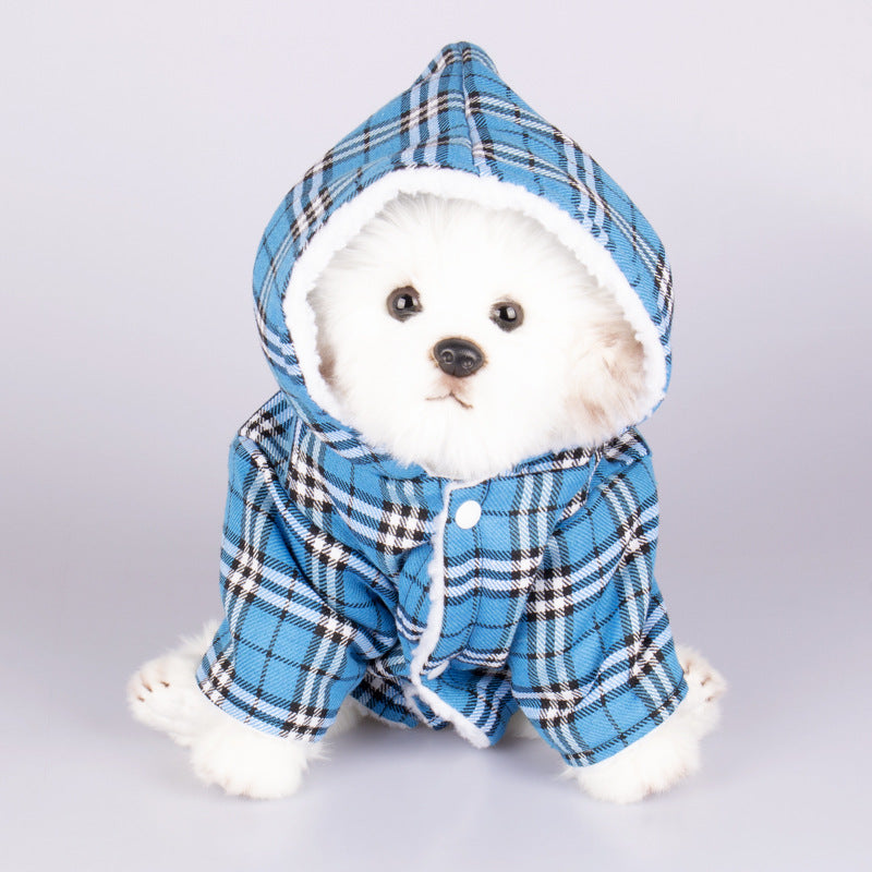 Dog Hooded Sweater Plaid Pet Clothes