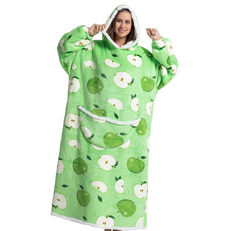 Animal Cartoon Extra Thick Lambswool Pajamas Hooded Lazy Blanket