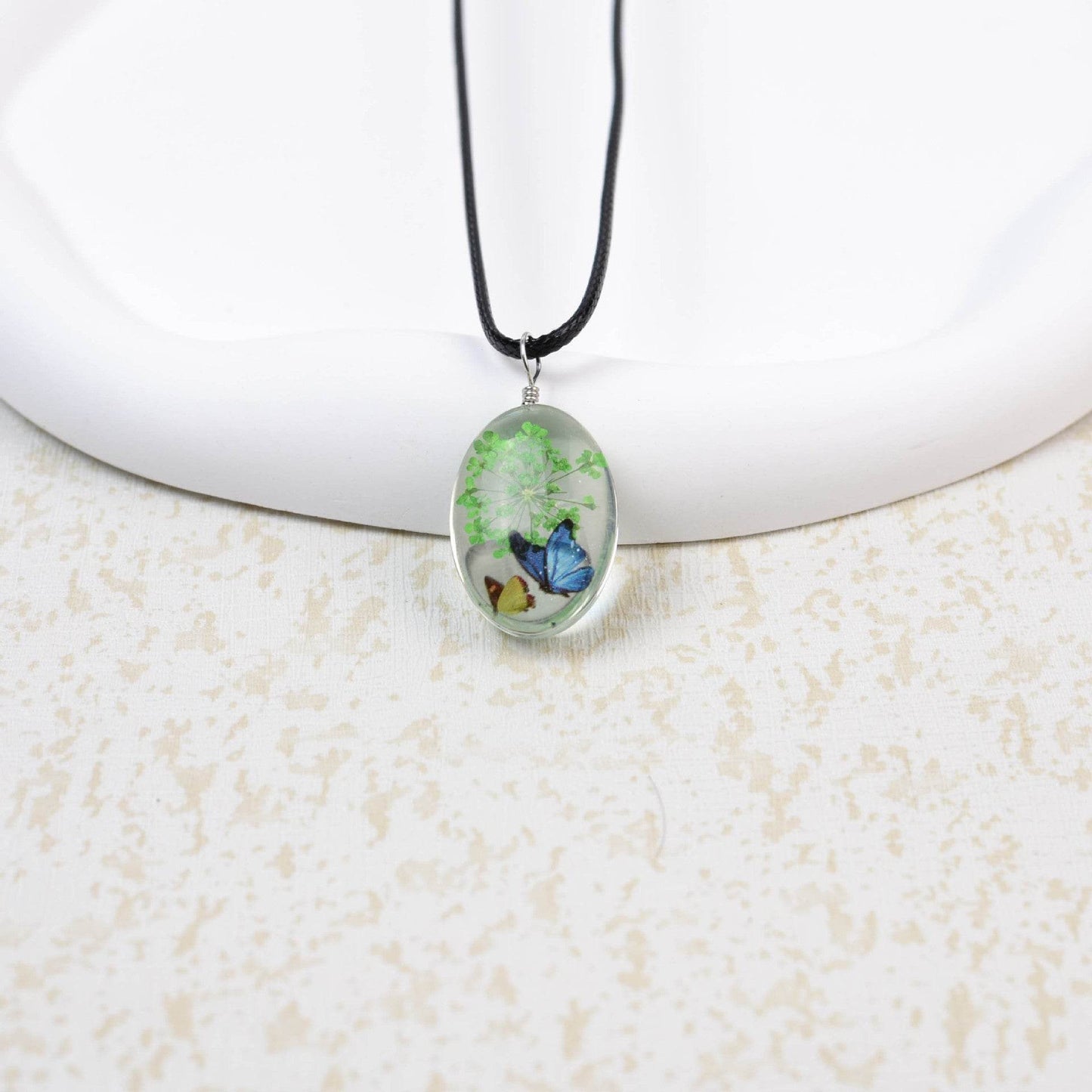 Glass Time Stone Butterfly Lace Flower Necklace - Here2Save