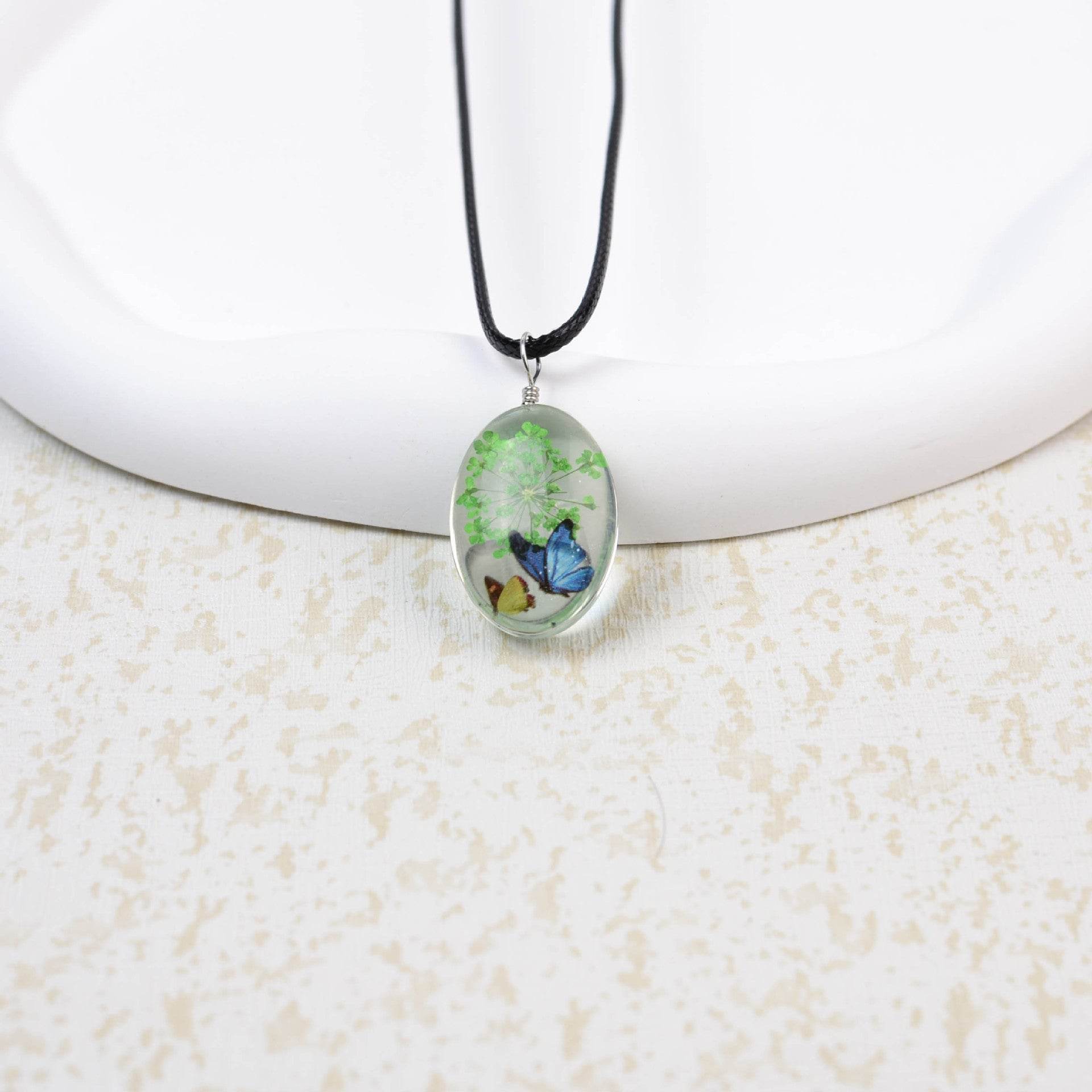 Glass Time Stone Butterfly Lace Flower Necklace - Here2Save