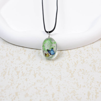 Glass Time Stone Butterfly Lace Flower Necklace - Here2Save