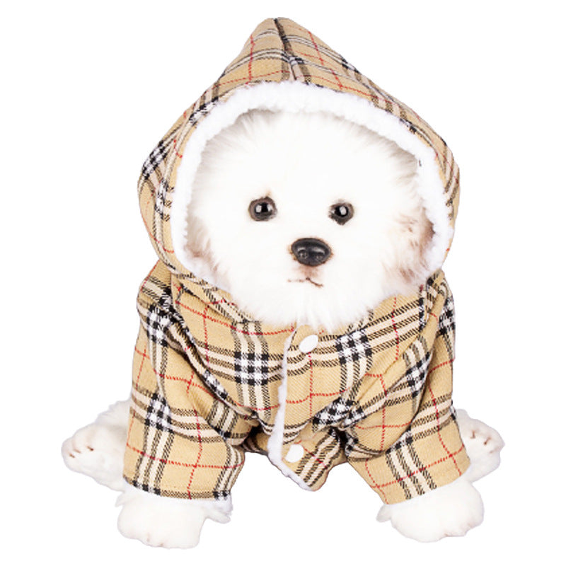 Dog Hooded Sweater Plaid Pet Clothes