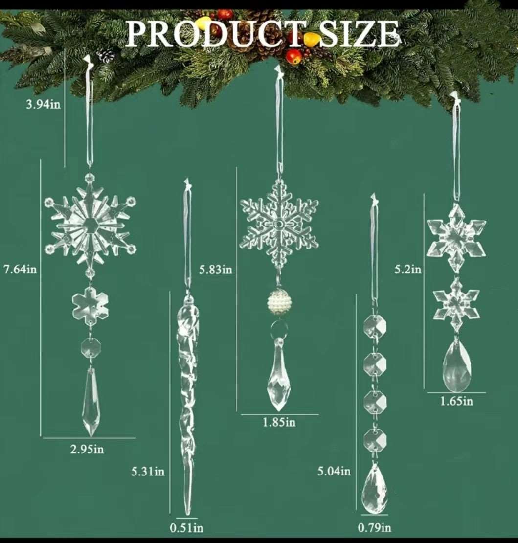 10pcs Christmas Tree Hanging Pendants Acrylic Ice Strip Snow Ceiling Xmas Ornaments New Year Christmas Decoration Home Decor