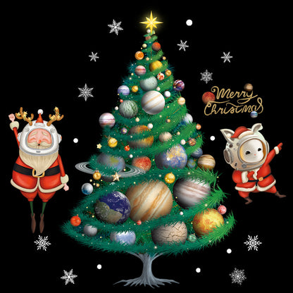 Cartoon Christmas Tree Glazing Plate Glass Decorative Removable Static Wall Sticker