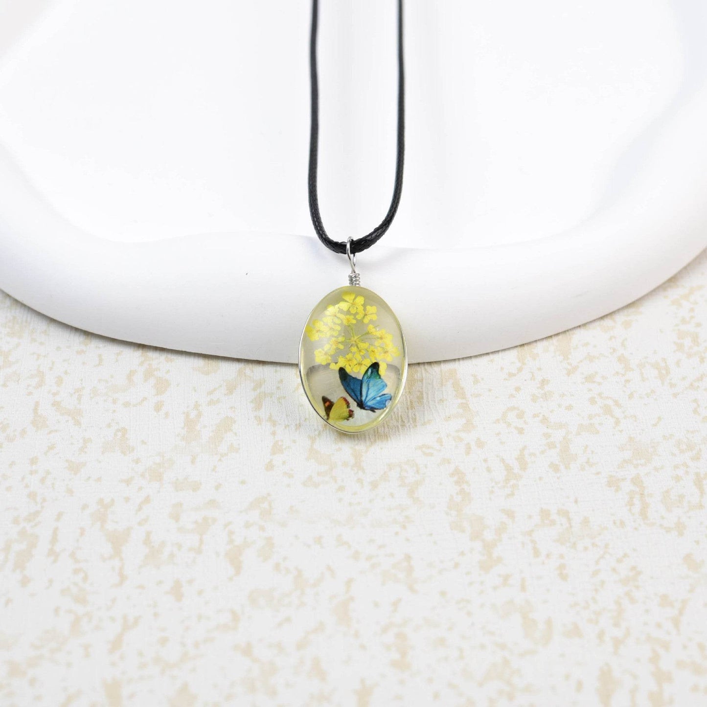 Glass Time Stone Butterfly Lace Flower Necklace - Here2Save