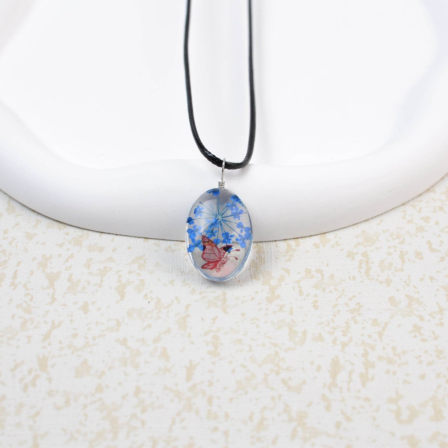 Glass Time Stone Butterfly Lace Flower Necklace - Here2Save