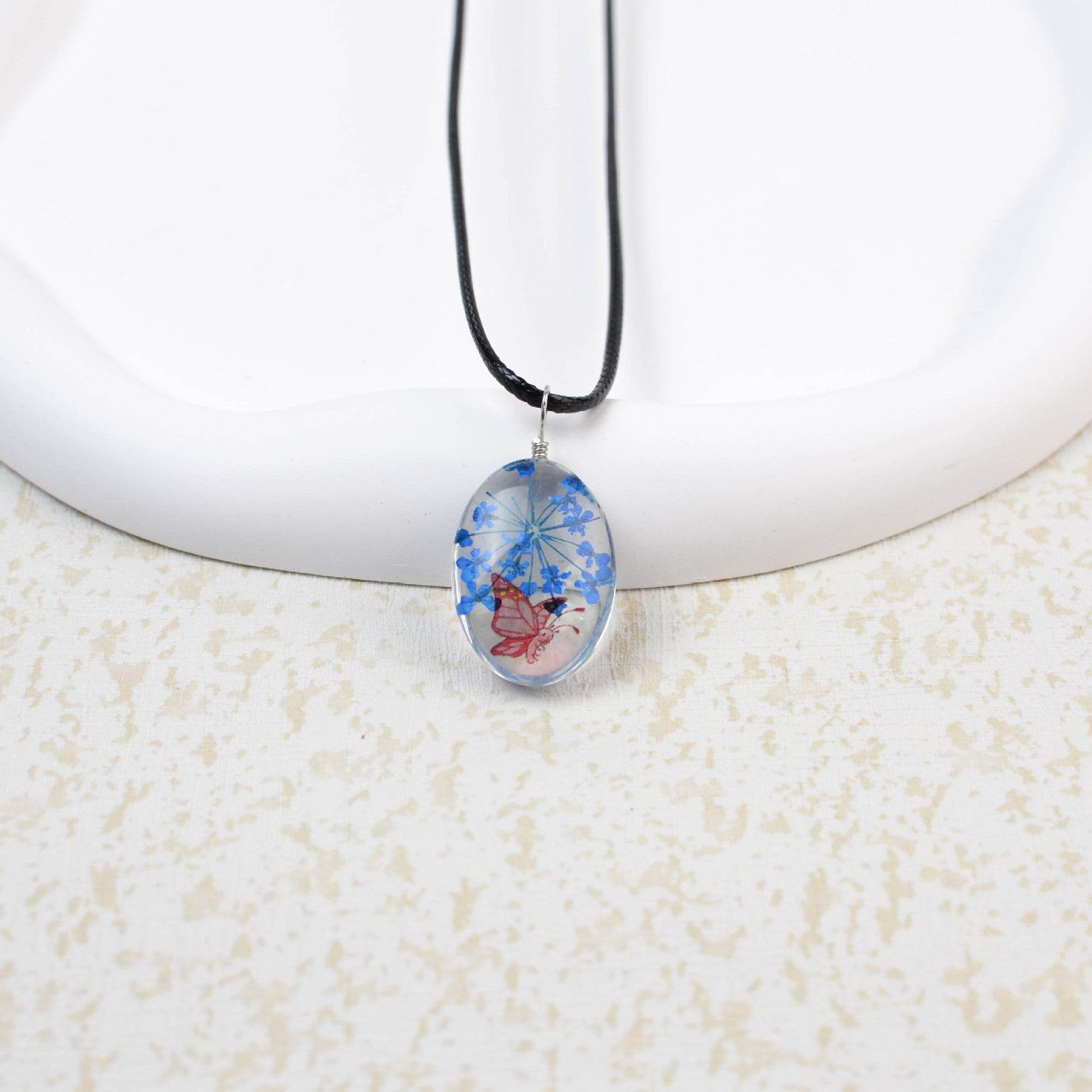 Glass Time Stone Butterfly Lace Flower Necklace - Here2Save