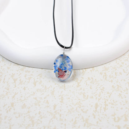 Glass Time Stone Butterfly Lace Flower Necklace - Here2Save