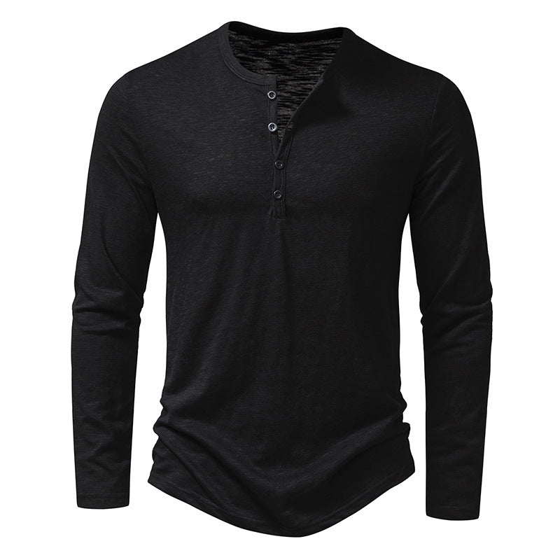 Ropa para hombre Camiseta de manga larga Tops con cuello Henry y botones a la moda