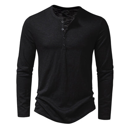 Ropa para hombre Camiseta de manga larga Tops con cuello Henry y botones a la moda