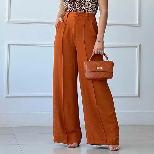 Pantalones casuales de pierna ancha plisados ​​sueltos de color liso