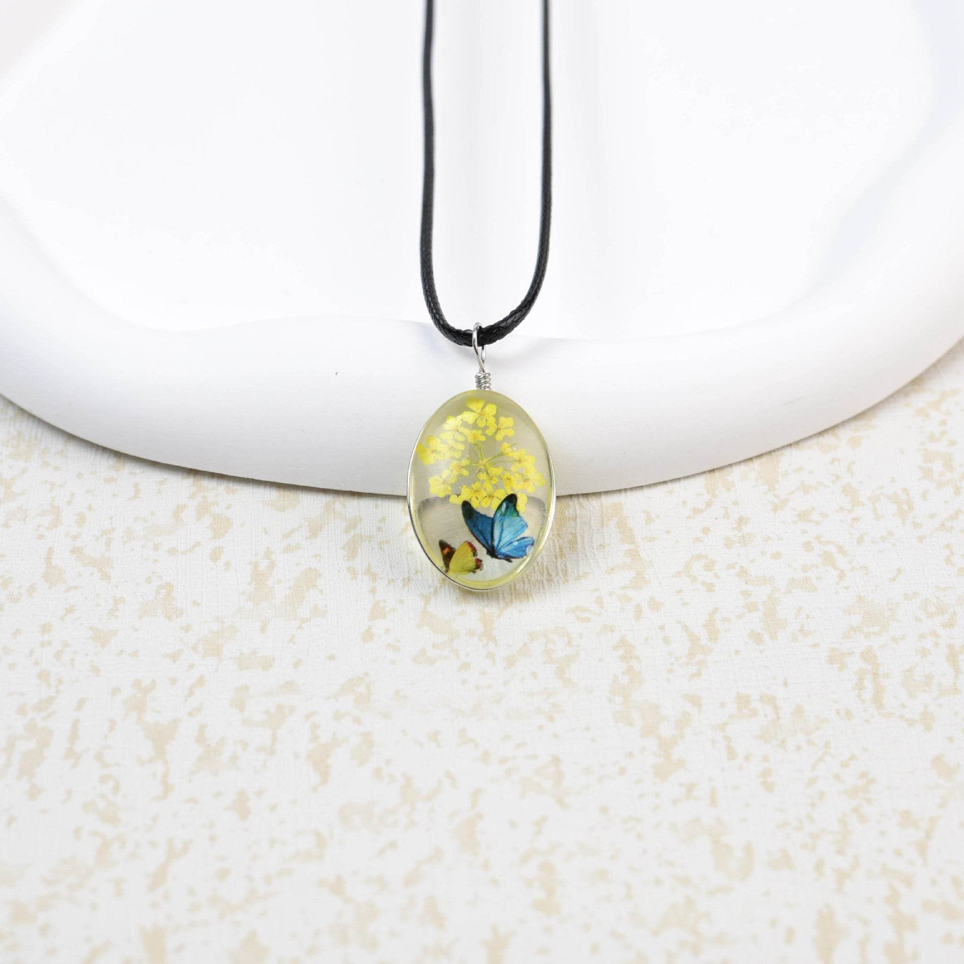 Glass Time Stone Butterfly Lace Flower Necklace - Here2Save