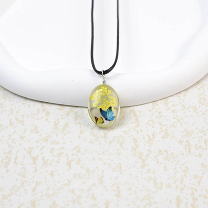 Glass Time Stone Butterfly Lace Flower Necklace - Here2Save