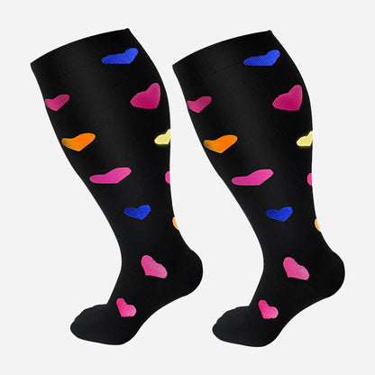 Plus Size Compression Socks Men's And Women's Pressure Socks High Elasticity Fat Socks Sports Fitness Printing Running Socks - Here2Save