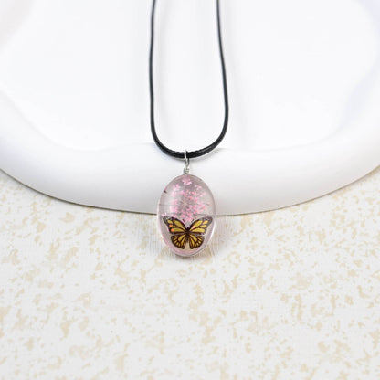 Glass Time Stone Butterfly Lace Flower Necklace - Here2Save