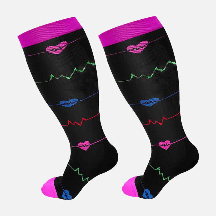 Plus Size Compression Socks Men's And Women's Pressure Socks High Elasticity Fat Socks Sports Fitness Printing Running Socks - Here2Save