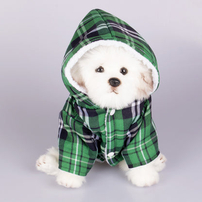 Dog Hooded Sweater Plaid Pet Clothes