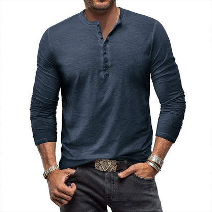 Button Washed Old V-neck Men's T-shirt