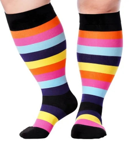 Plus Size Compression Socks Men's And Women's Pressure Socks High Elasticity Fat Socks Sports Fitness Printing Running Socks - Here2Save