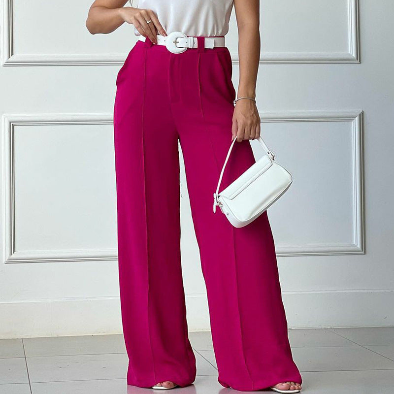 Pantalones casuales de pierna ancha plisados ​​sueltos de color liso