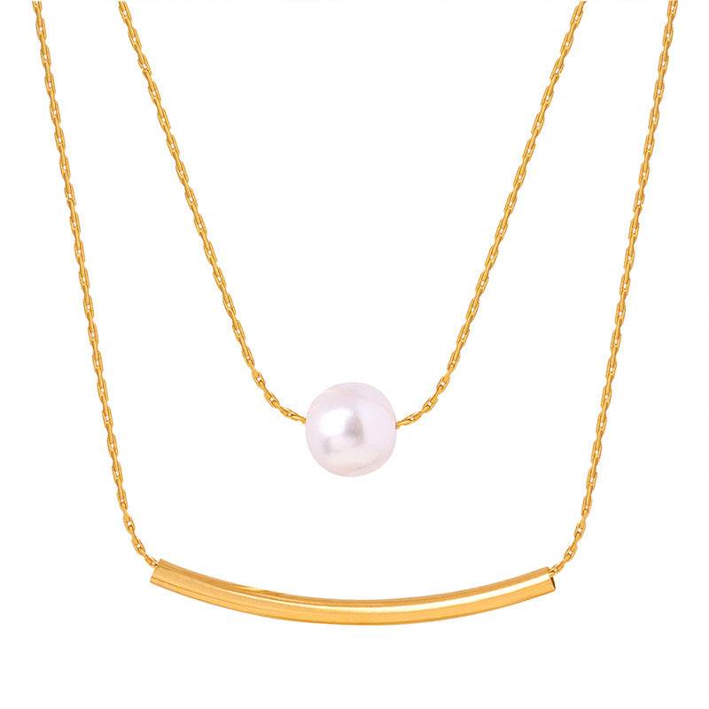 Shell Pearls Double-layer Necklace Titanium Steel Design Female - Here2Save