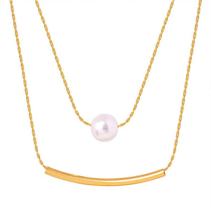 Shell Pearls Double-layer Necklace Titanium Steel Design Female - Here2Save