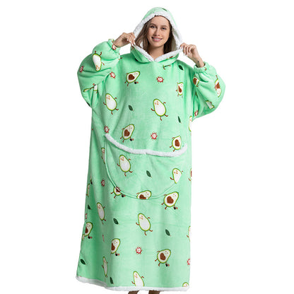 Animal Cartoon Extra Thick Lambswool Pajamas Hooded Lazy Blanket