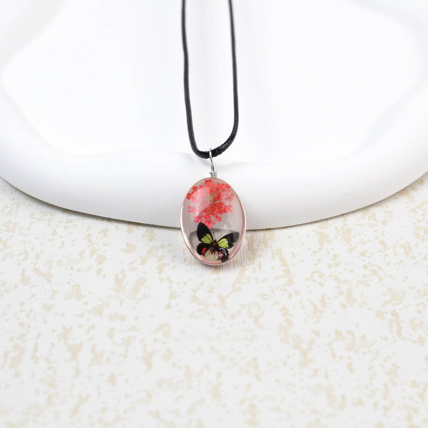 Glass Time Stone Butterfly Lace Flower Necklace - Here2Save