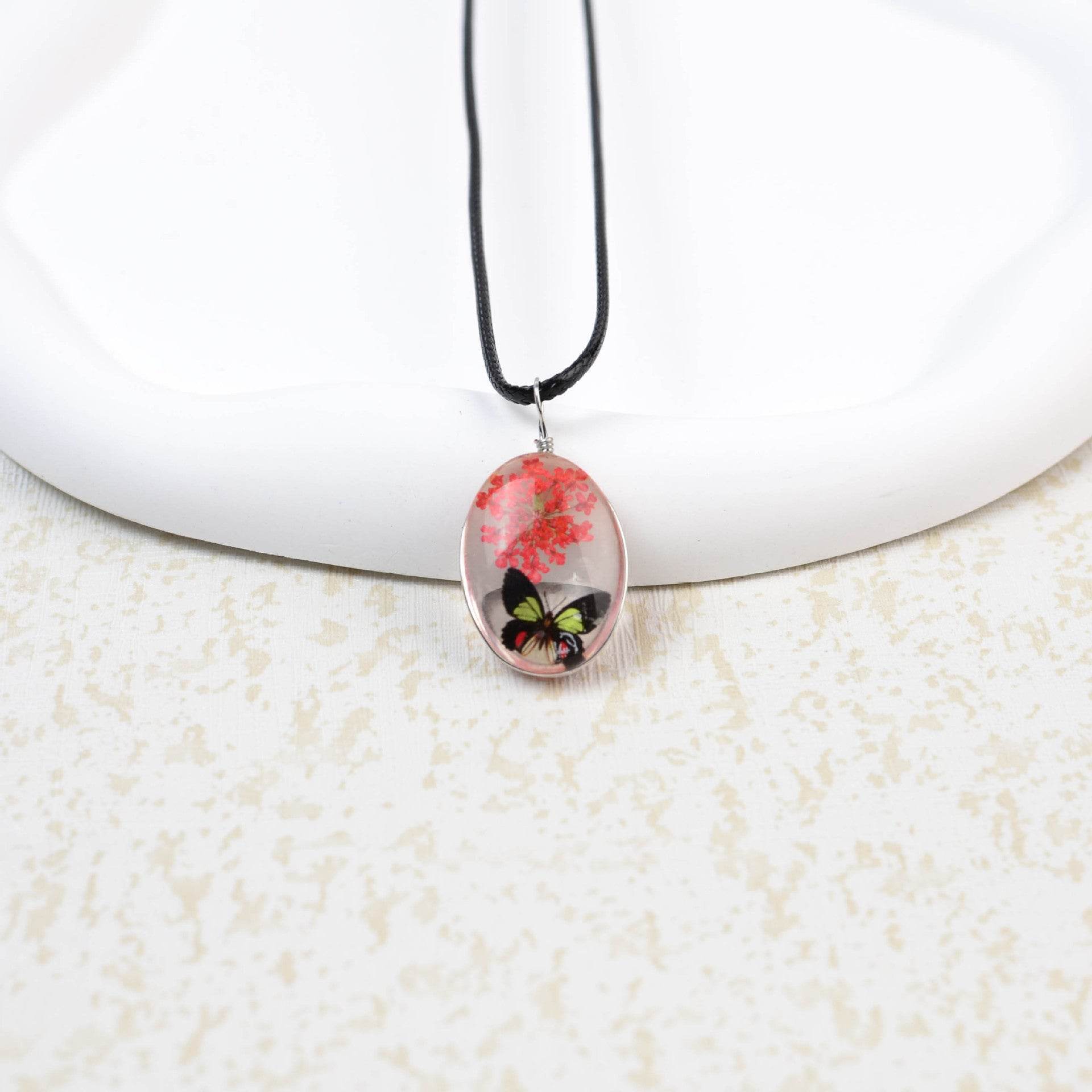 Glass Time Stone Butterfly Lace Flower Necklace - Here2Save