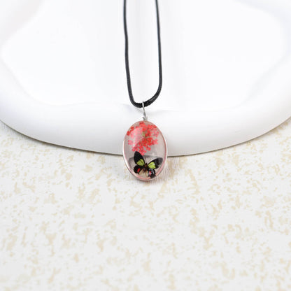 Glass Time Stone Butterfly Lace Flower Necklace - Here2Save