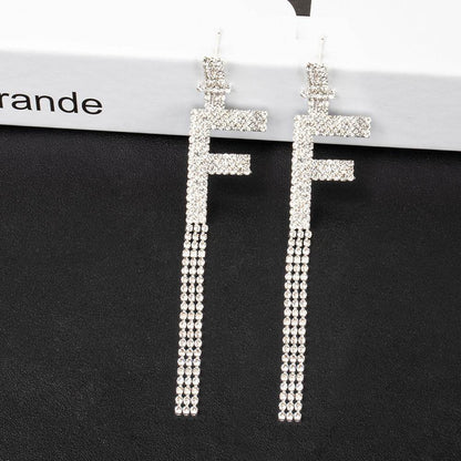 Fashion Jewelry 925 Silver Needle Ornaments Rhinestone Letter B Earrings Banquet Tassel Ear Ornaments Female - Here2Save