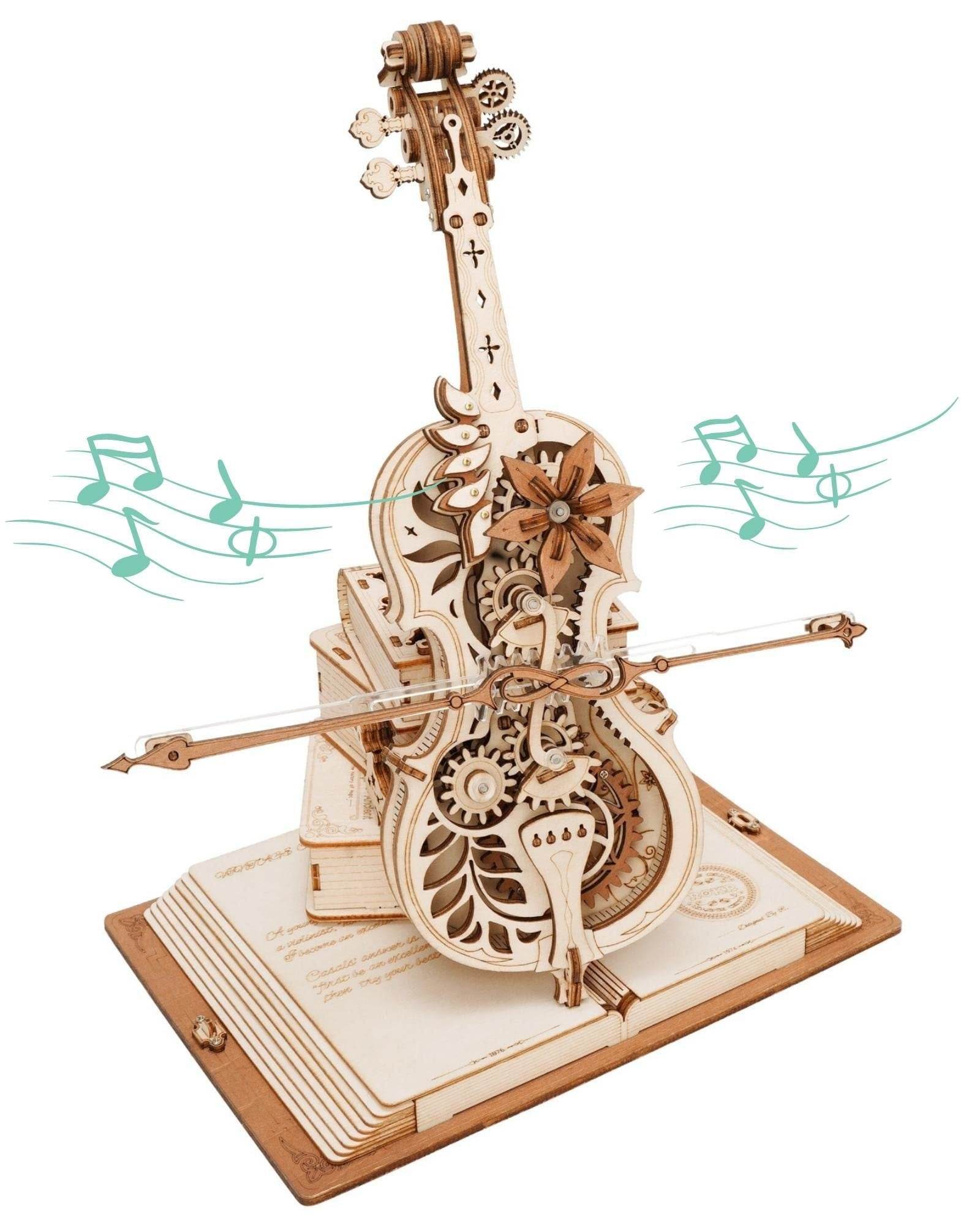 Robotime ROKR Magic Cello Mechanical Music Box Moveable Stem Funny Creative Toys For Child Girls 3D Wooden Puzzle AMK63 - Here2Save