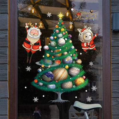 Cartoon Christmas Tree Glazing Plate Glass Decorative Removable Static Wall Sticker