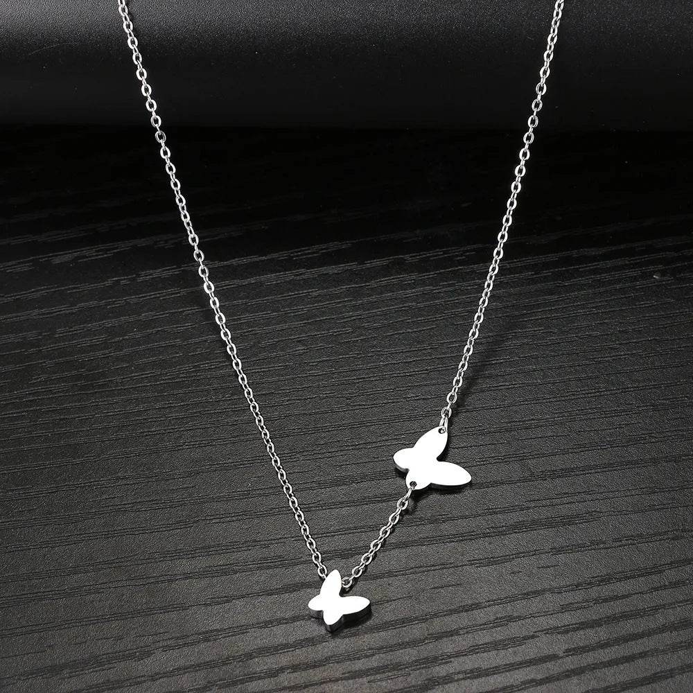 Stainless Steel Butterfly Pendant Sweet Temperamental All-match Niche Design Necklace - Here2Save
