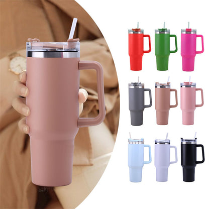 40oz Straw Coffee Insulation Cup With Handle Portable Car Stainless Steel Water Bottle LargeCapacity Travel BPA Free Thermal Mug - Here2Save