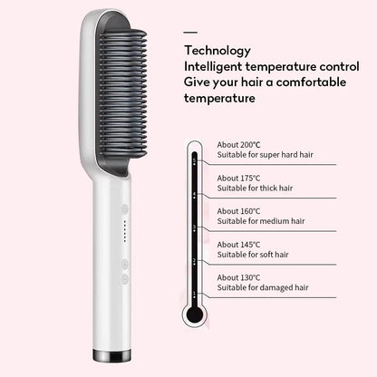 New 2 In 1 Hair Straightener Hot Comb Negative Ion Curling Tong Dual-purpose Electric Hair Brush - Here2Save