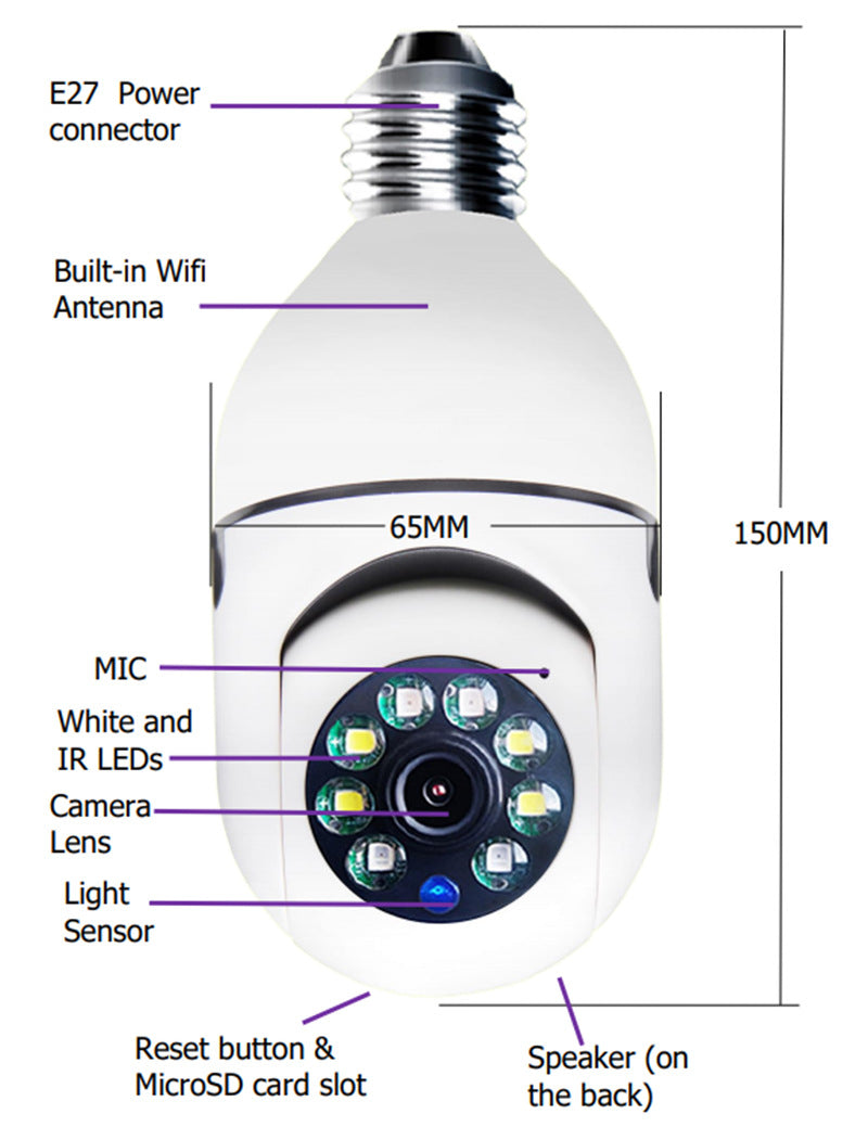 WiFi CAMERA 1080P Bulb 4X Zoom Camera E27 Home 5GWiFi Alarm Monitor - Here2Save