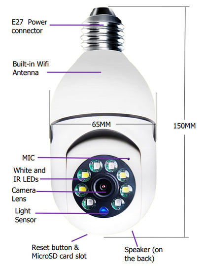 WiFi CAMERA 1080P Bulb 4X Zoom Camera E27 Home 5GWiFi Alarm Monitor - Here2Save