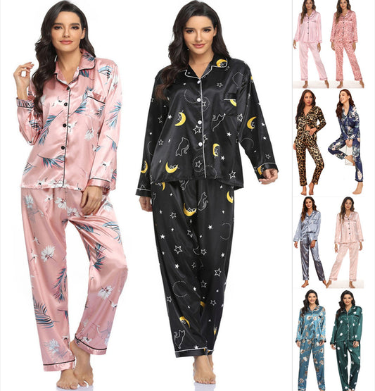 Women's Print Pajama Set Long Sleeve Tops And Pants Loungewear Sleepwear