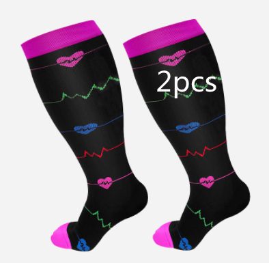 Plus Size Compression Socks Men's And Women's Pressure Socks High Elasticity Fat Socks Sports Fitness Printing Running Socks - Here2Save