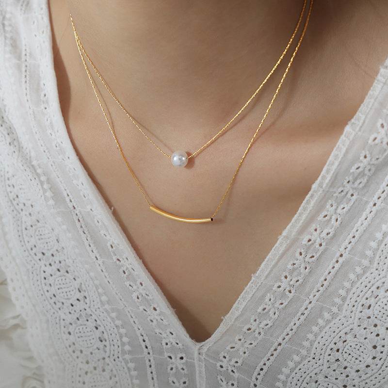 Shell Pearls Double-layer Necklace Titanium Steel Design Female - Here2Save